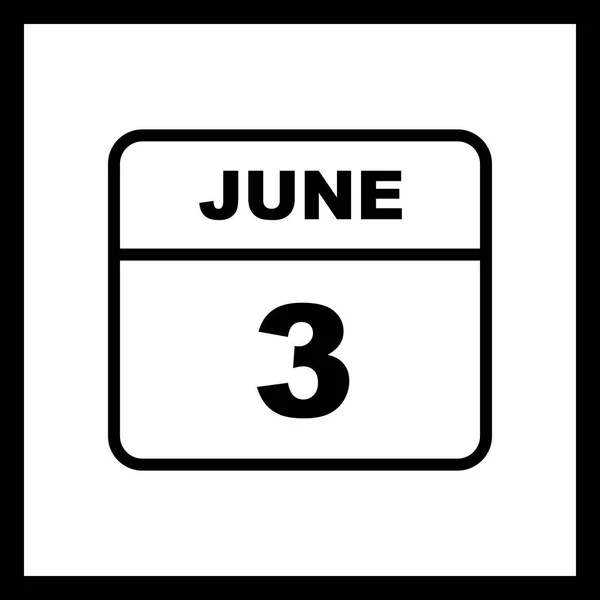 3 juni datum på en enda dag kalender — Stockfoto