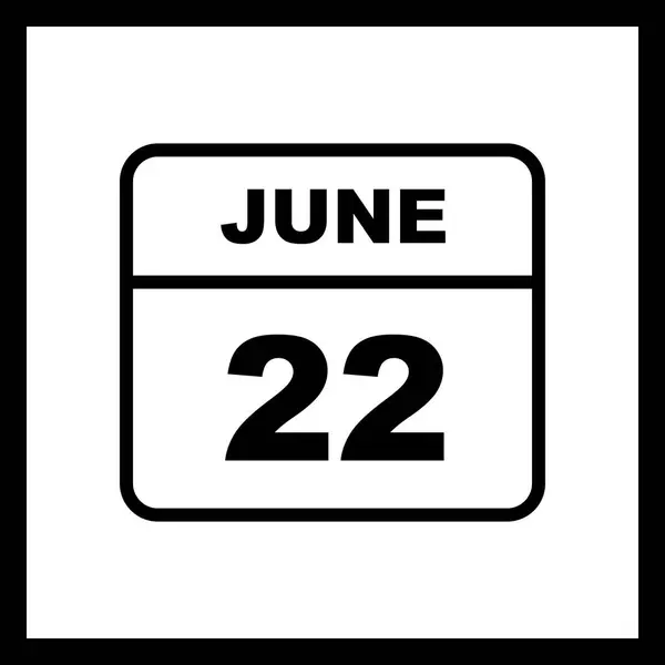22 Ιουνίου ημερομηνία σε ημερολόγιο μιας ημέρας — Φωτογραφία Αρχείου