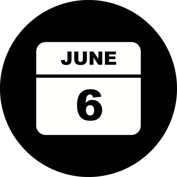 6ο Ιουνίου ημερομηνία σε ημερολόγιο μίας ημέρας — Φωτογραφία Αρχείου