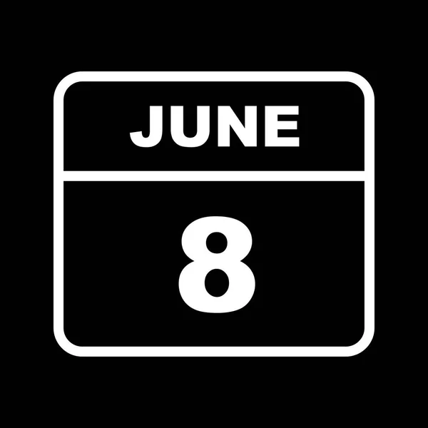 8. Juni Datum an einem einzigen Tag Kalender — Stockfoto