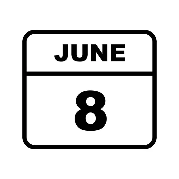 8th Ιουνίου ημερομηνία σε ημερολόγιο μίας ημέρας — Φωτογραφία Αρχείου