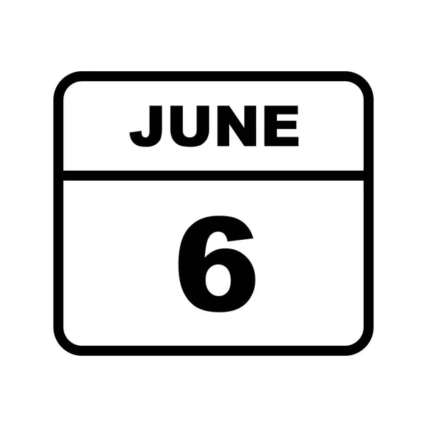 6 de junio Fecha en un calendario de un solo día —  Fotos de Stock