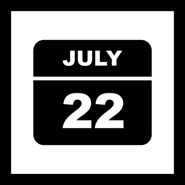 Tanggal 22 Juli pada Kalender Hari Tunggal — Stok Foto