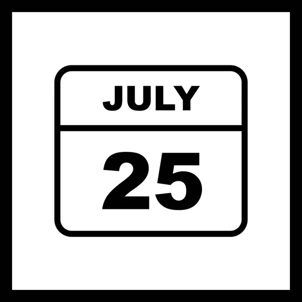 25 de julho Data em um calendário único dia — Fotografia de Stock