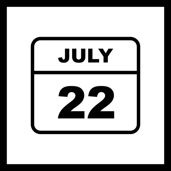Дата 22 июля в календаре одного дня — стоковое фото