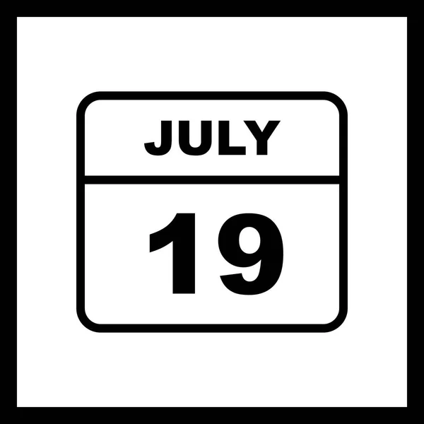 19 de julio Fecha en un calendario de un solo día — Foto de Stock