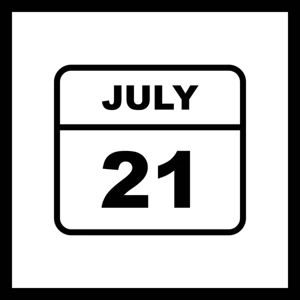 21 июля Дата в календаре одного дня — стоковое фото