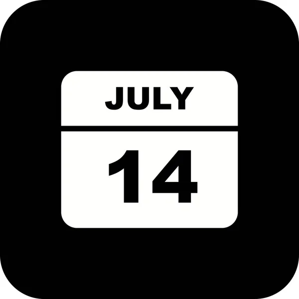 14 de julio Fecha en un calendario de un solo día — Foto de Stock
