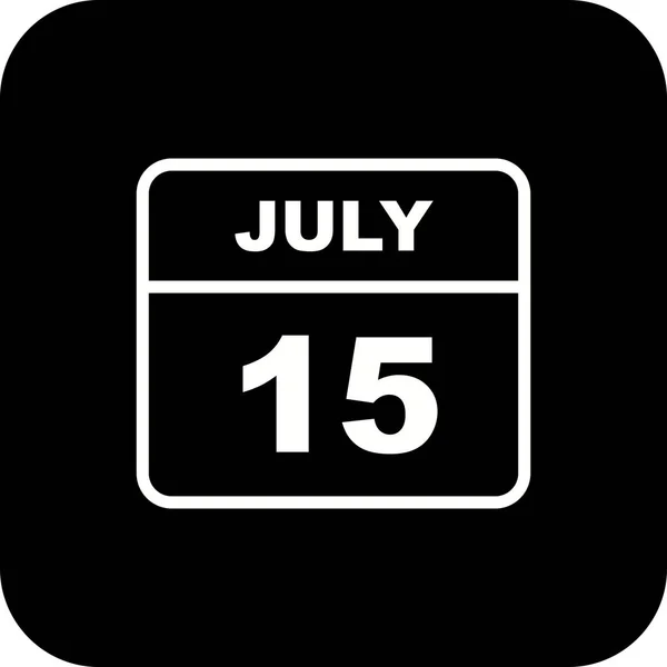 15 de julio Fecha en un calendario de un solo día — Foto de Stock