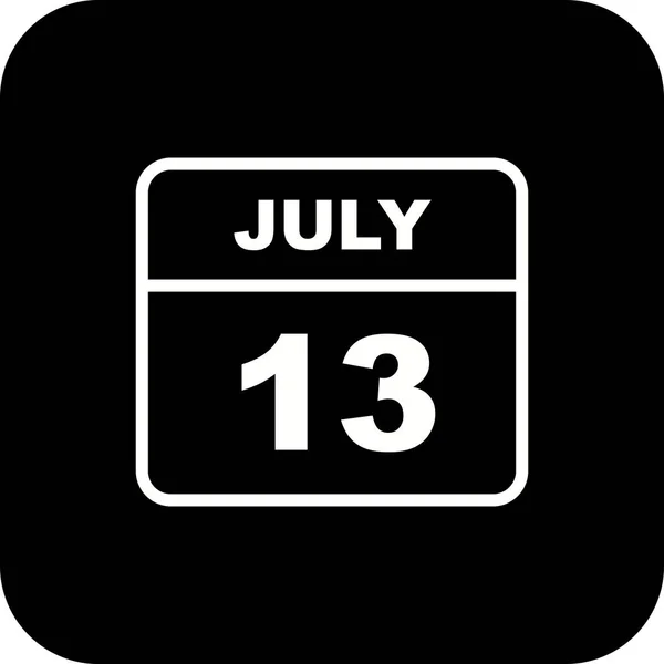 13 juillet Date sur un calendrier d'un seul jour — Photo