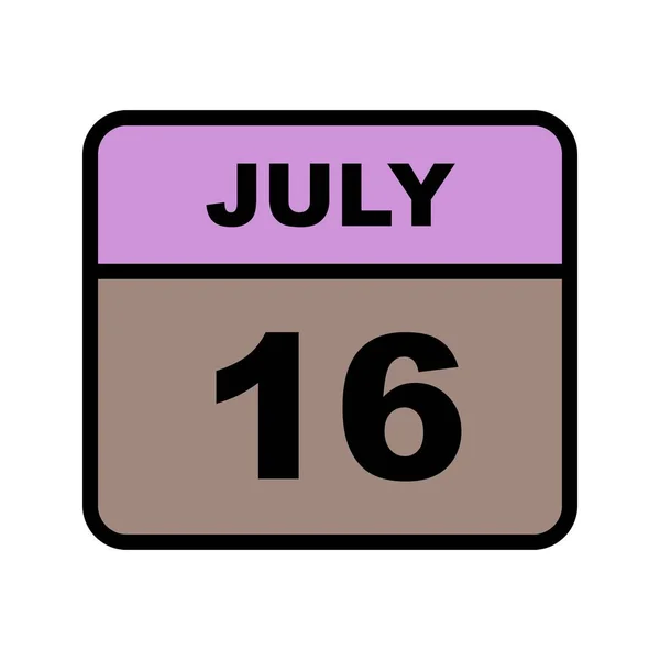 16 июля Дата в календаре одного дня — стоковое фото