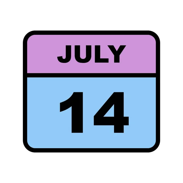 14 de julio Fecha en un calendario de un solo día — Foto de Stock