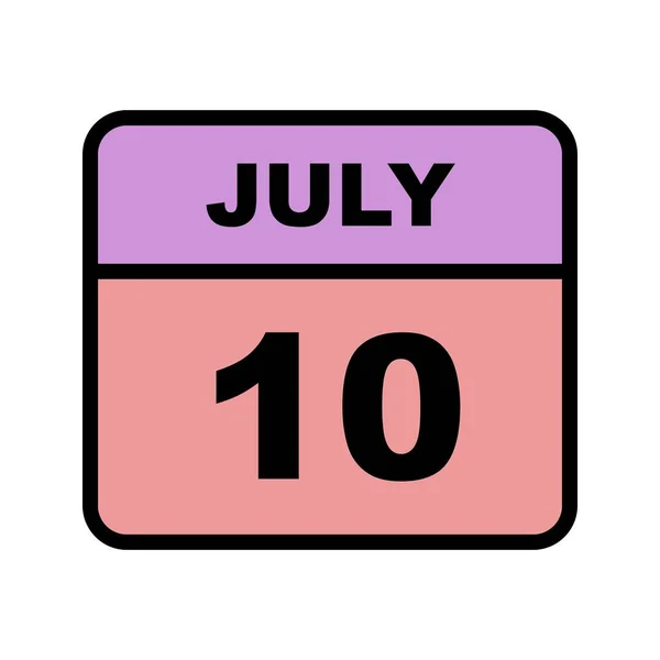 10 de julio Fecha en un calendario de un solo día — Foto de Stock
