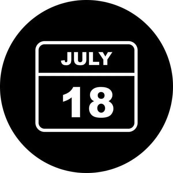 18 de julio Fecha en un calendario de un solo día — Foto de Stock