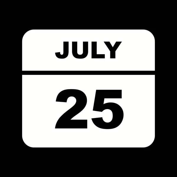 25 Luglio Data in un Calendario Unico Giorno — Foto Stock