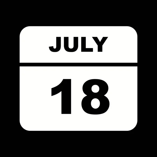 18 de julio Fecha en un calendario de un solo día — Foto de Stock