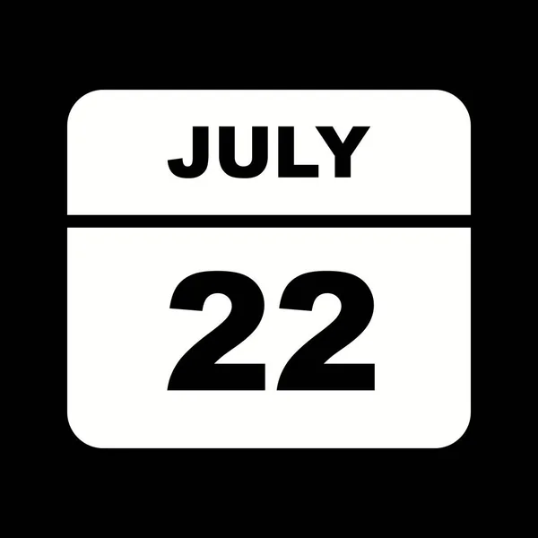 22 de julho Data em um calendário único dia — Fotografia de Stock
