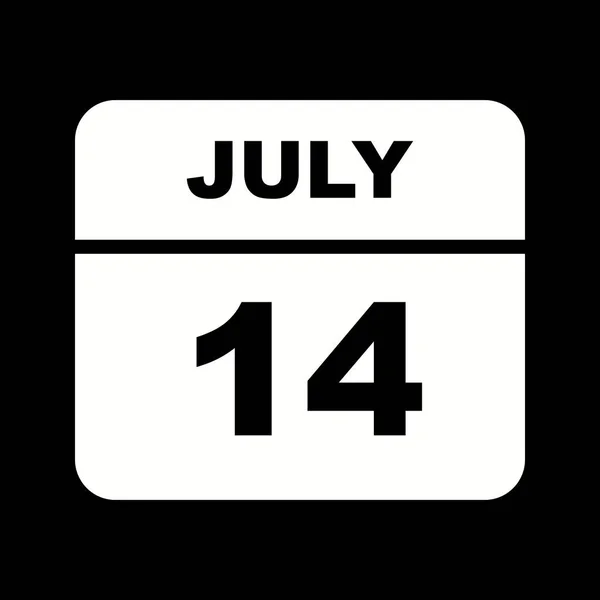 14 juillet Date sur un calendrier d'un seul jour — Photo
