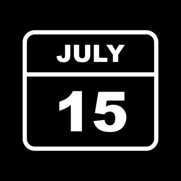 Július 15. dátum egy egynapos naptárban — Stock Fotó