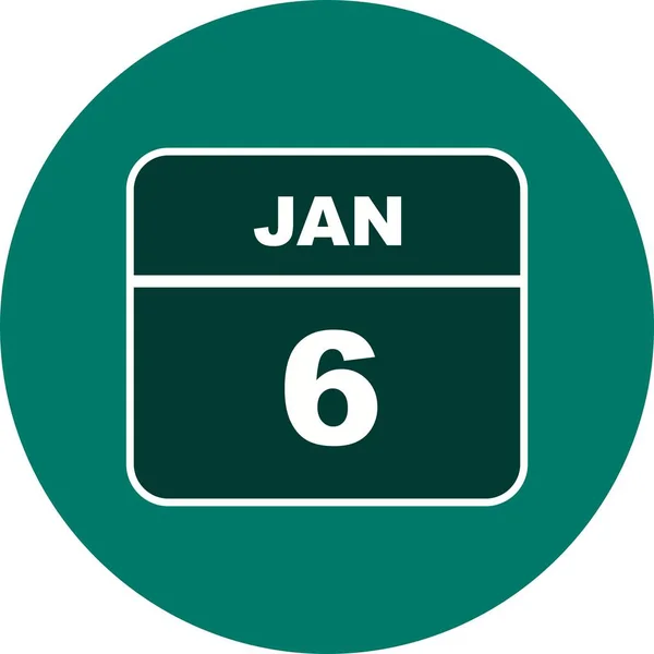 6ο Ιανουαρίου ημερομηνία σε ημερολόγιο μίας ημέρας — Φωτογραφία Αρχείου