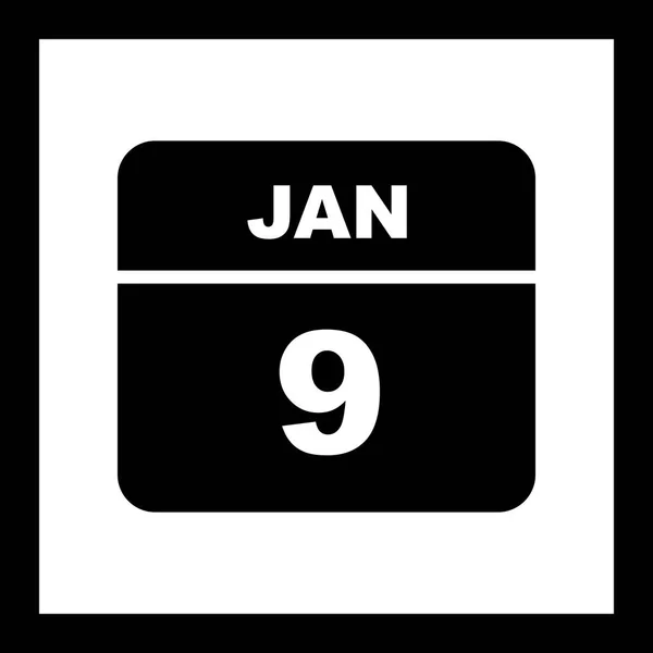 9 января Дата в календаре одного дня — стоковое фото