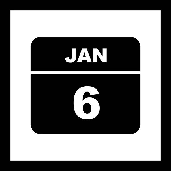 Január 6. dátum egy egynapos naptárban — Stock Fotó
