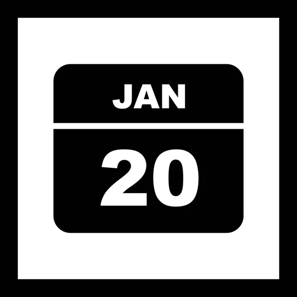 Дата 20 января в календаре одного дня — стоковое фото