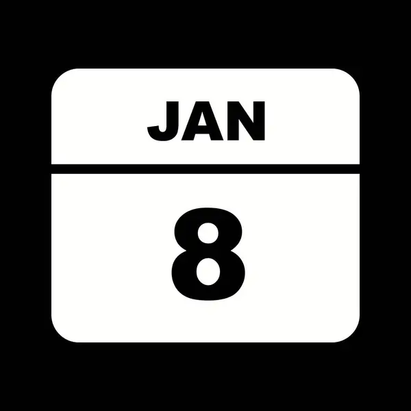 8 stycznia Data w kalendarzu jednodniowe — Zdjęcie stockowe