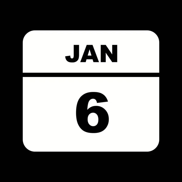 January 6th Date on a Single Day Calendar — Stock Photo, Image