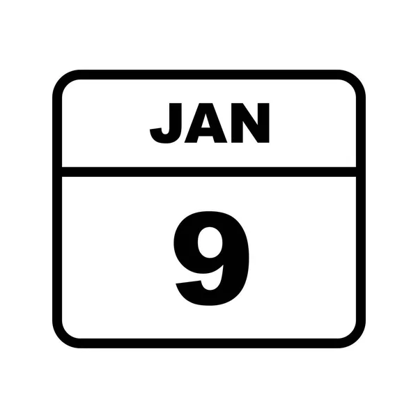 9 января Дата в календаре одного дня — стоковое фото