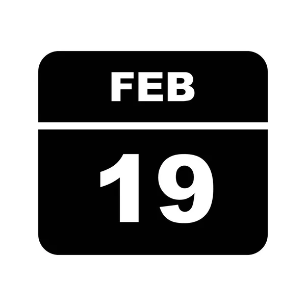 19 lutego Data w kalendarzu jednodniowe — Zdjęcie stockowe