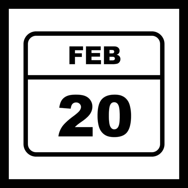 20. Februar Datum an einem einzigen Tag Kalender — Stockfoto