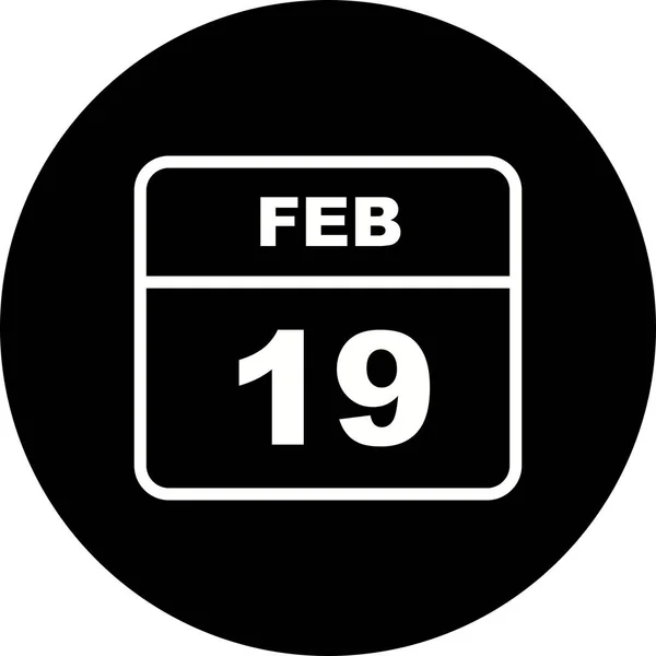 19. února datum v kalendáři jednoho dne — Stock fotografie