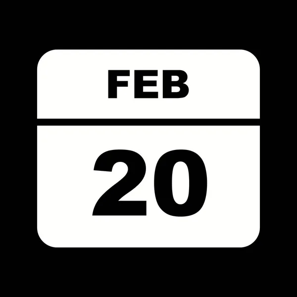 20 de febrero Fecha en un calendario de un solo día — Foto de Stock