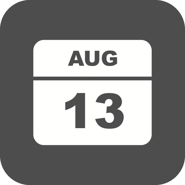 13 de agosto Data em um único dia Calendário — Fotografia de Stock