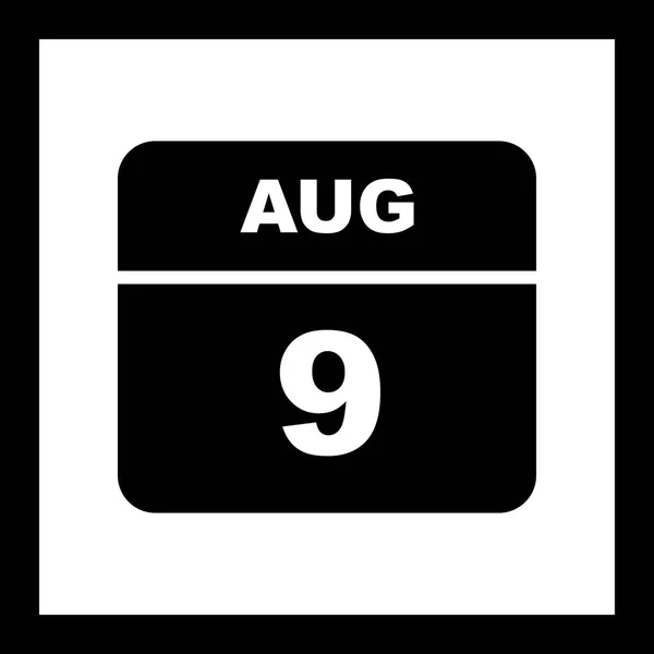 9 августа Дата в календаре одного дня — стоковое фото