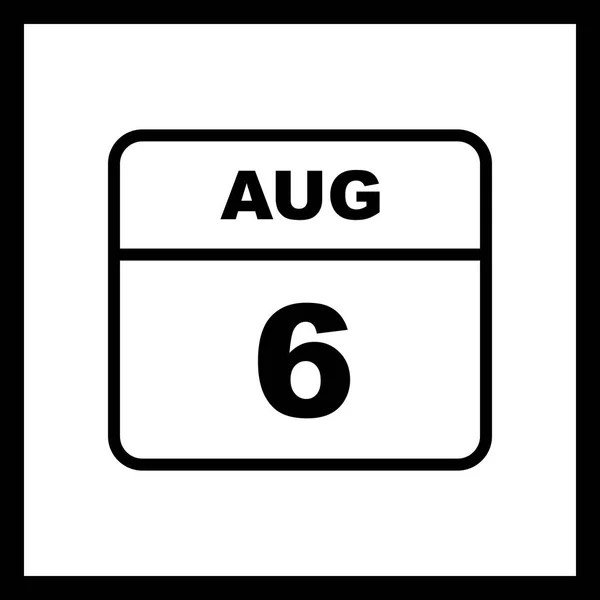 Дата 6 августа в календаре одного дня — стоковое фото