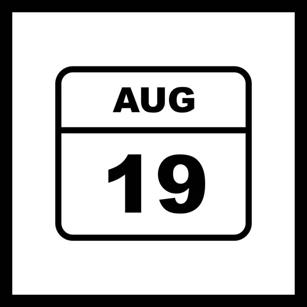 19 augusti datum på en enda dag kalender — Stockfoto