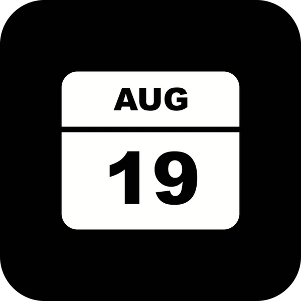 19. August Datum an einem einzigen Tag Kalender — Stockfoto