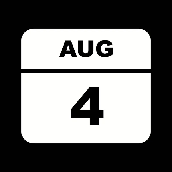 Дата 4 августа в календаре одного дня — стоковое фото