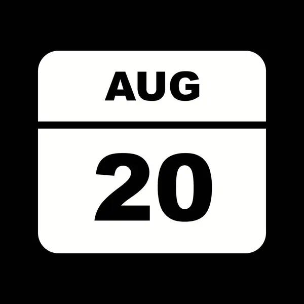 Дата 20 августа в календаре одного дня — стоковое фото