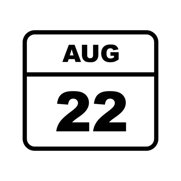 22 Agosto Data in un Calendario Unico Giorno — Foto Stock