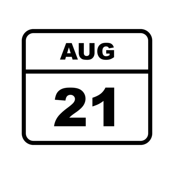 21 de agosto Fecha en un calendario de un solo día — Foto de Stock