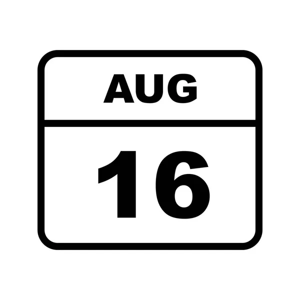 Дата 16 августа в календаре одного дня — стоковое фото