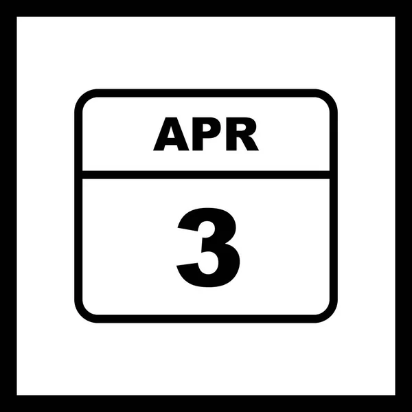 Дата 3 апреля в календаре одного дня — стоковое фото