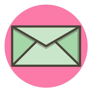 Beyaz arkaplan çizimi üzerinde izole edilmiş siyah çemberdeki zarf simgesi