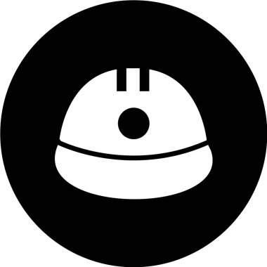 Siyah çemberdeki kask simgesi beyaz arkaplanda izole edilmiş. vektör illüstrasyonu