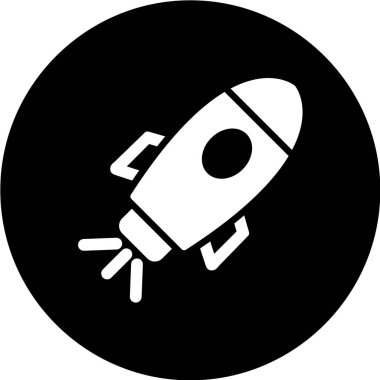 Beyaz arka planda siyah daire şeklinde izole edilmiş bir roket simgesi. vektör illüstrasyonu