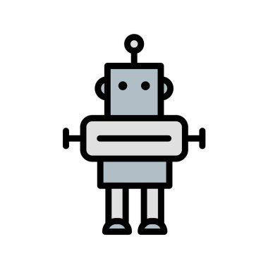 Siyah şekilli robot simgesi beyaz arkaplanda izole. çocuklar vektör illüstrasyonu.