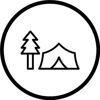 Siyah çemberdeki çadır simgesi beyaz arkaplanda izole edilmiş. vektör illüstrasyonu